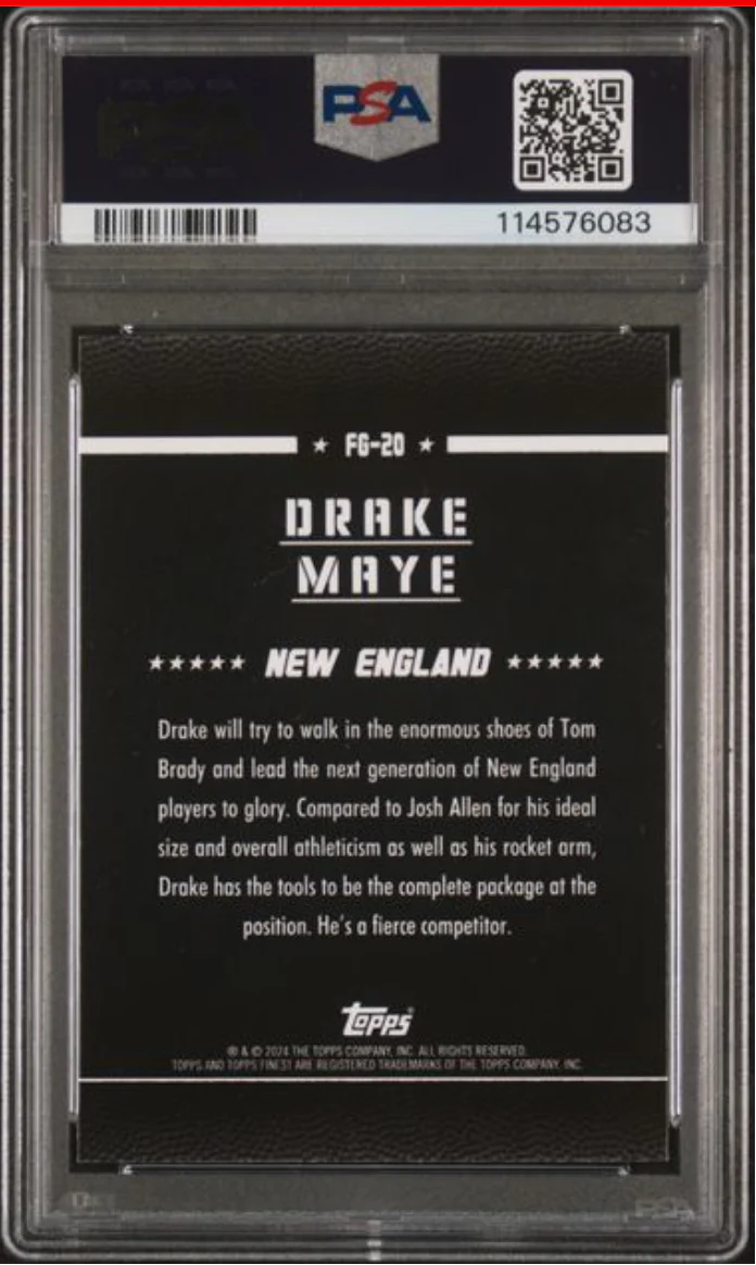 Graded 2024 Topps Finest Drake Maye #FG20 Field Generals Rookie RC Football Card PSA 10 Gem Mint - Image 2