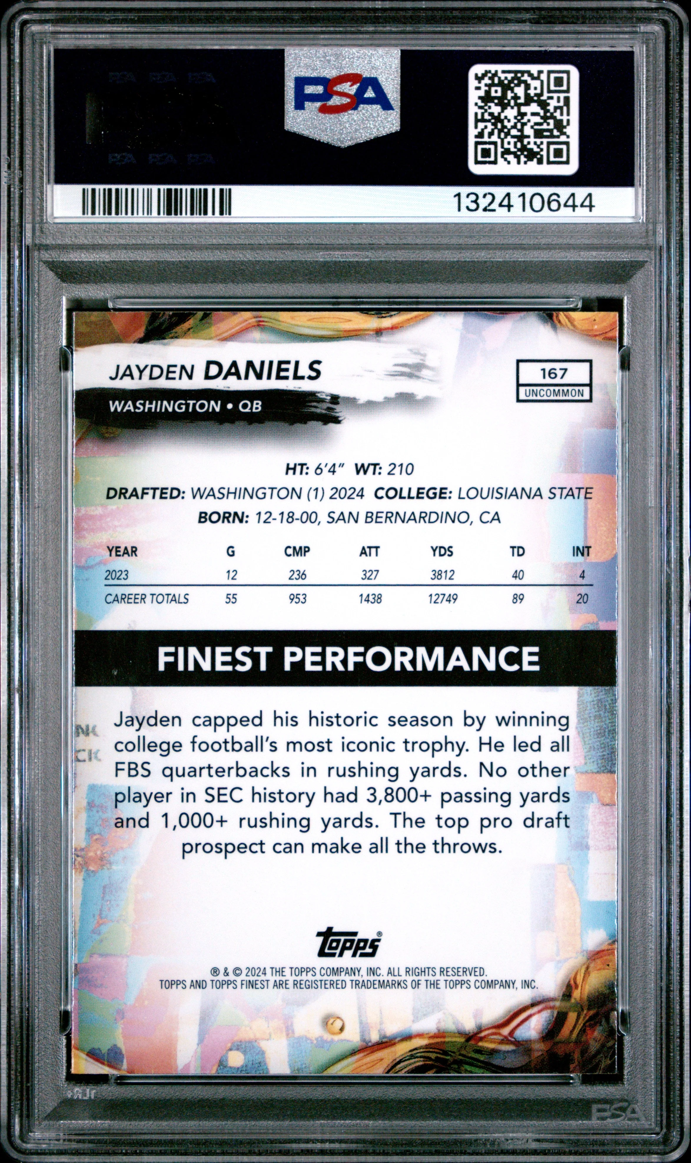 Graded 2024 Topps Finest Jayden Daniels #167 Checkerboard Rookie RC Football Card PSA 10 Gem Mint - Image 2