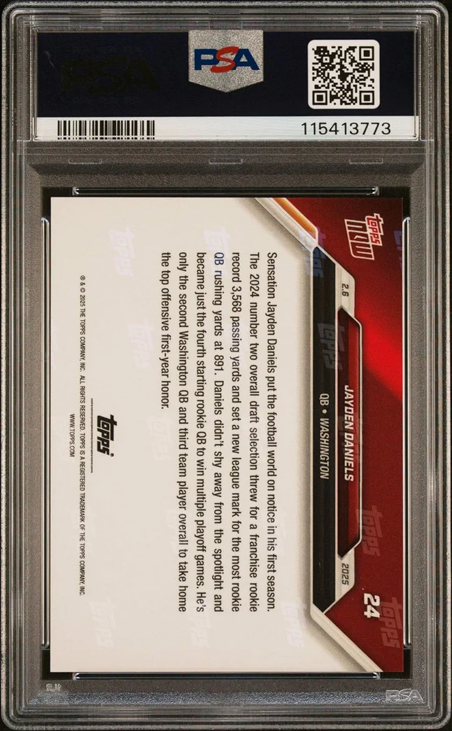 Graded 2024 Topps Now Jayden Daniels #24 Rookie RC Football Card PSA 10 Gem Mint - Image 2