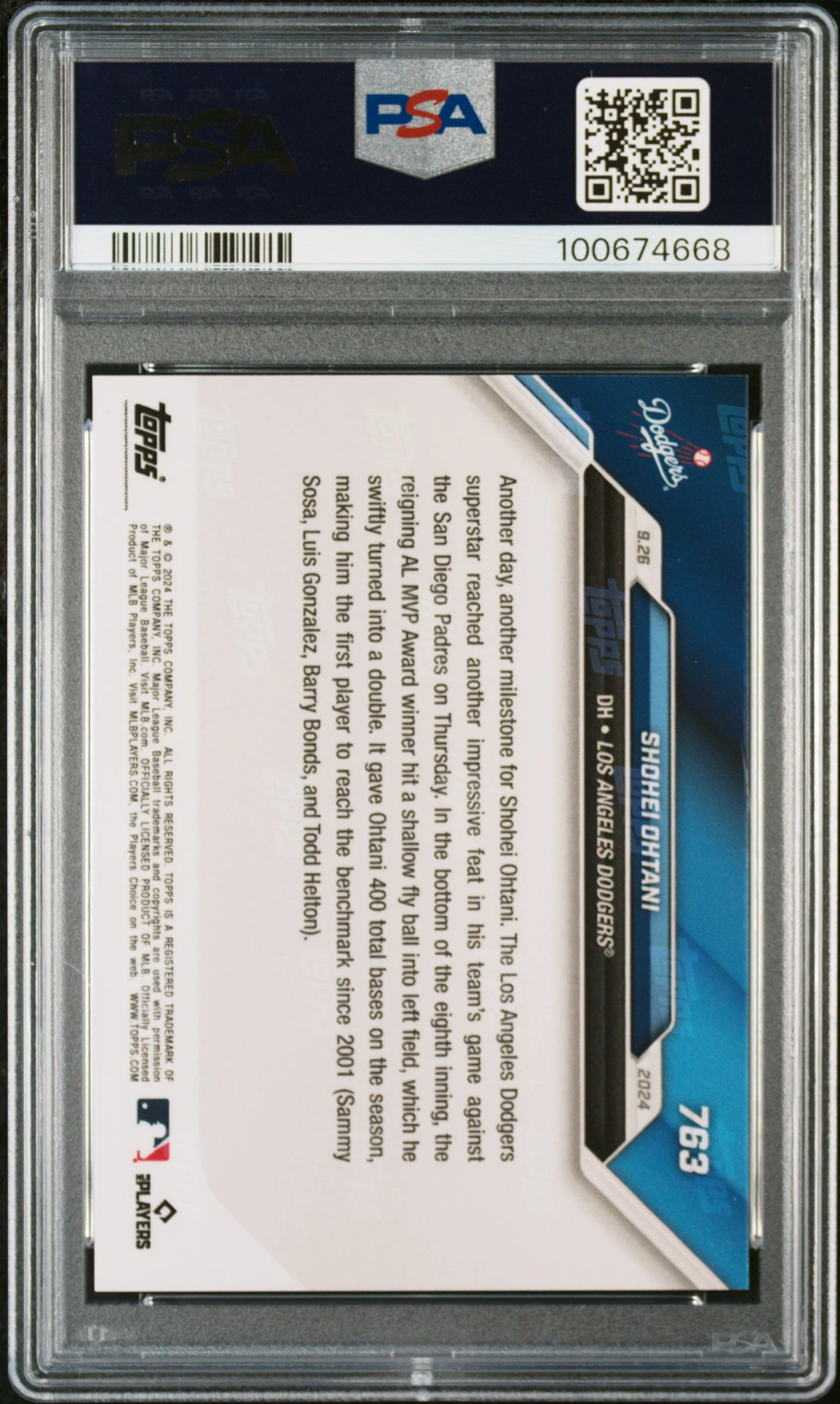 Graded 2024 Topps Now Shohei Ohtani #763 1st to Reach 400 Total Bases in Season Since 2001 Baseball Card PSA 10 Gem Mint - Image 2