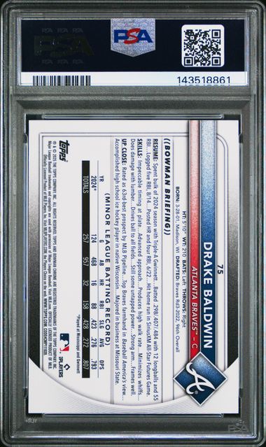 Graded 2025 Topps Bowman Chrome Mega Box Drake Baldwin #75 Rookie RC Baseball Card PSA 10 Gem Mint - Image 2