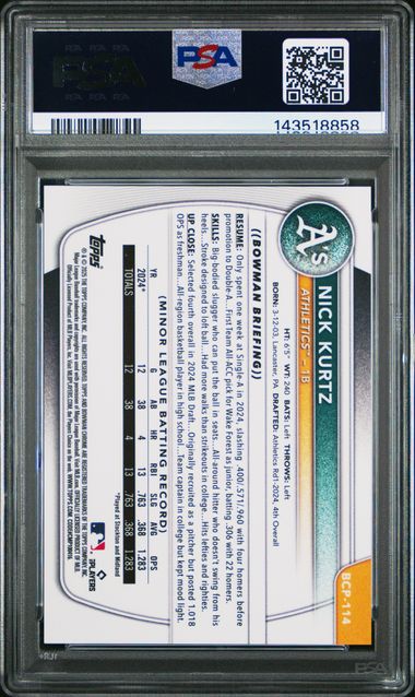 Graded 2025 Bowman Chrome Nick Kurtz #BCP114 /50 Gold Geometric Rookie RC Baseball Card PSA 9 Mint - Image 2