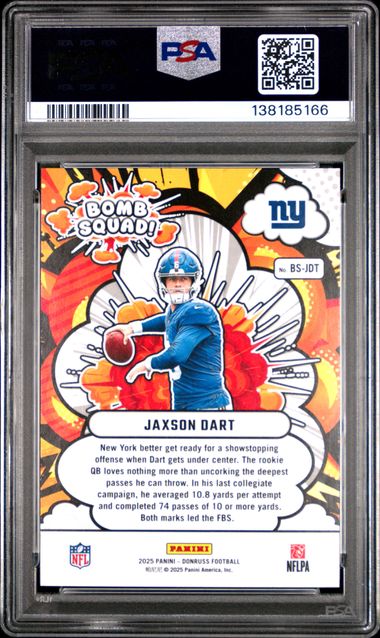Graded 2025 Donruss Jaxson Dart #BSJDT Bomb Squad Rookie RC Football Card PSA 10 Gem Mint - Image 2