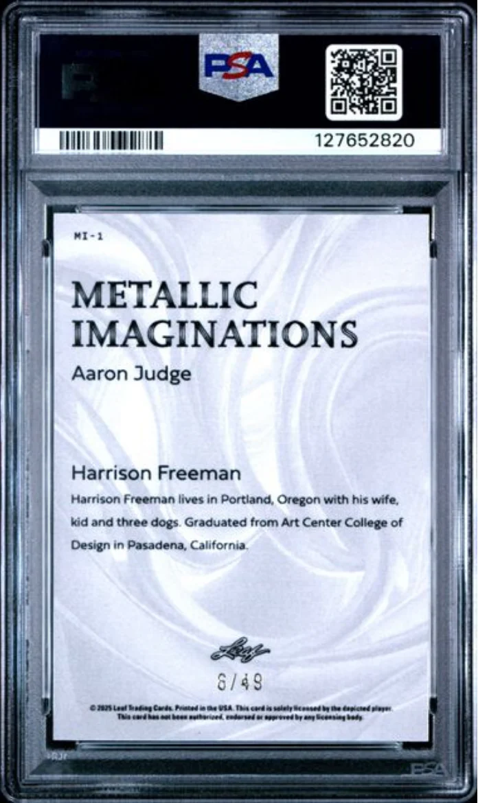 Graded 2025 Leaf Aaron Judge #MI1 Metallic Imaginations Series 2 Blue /49 Baseball Card PSA 10 Gem Mint - Image 2