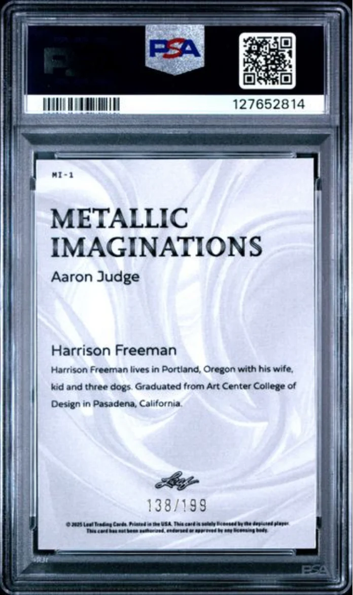 Graded 2025 Leaf Aaron Judge #MI1 Metallic Imaginations Series 2 Red /199 Baseball Card PSA 10 Gem Mint - Image 2