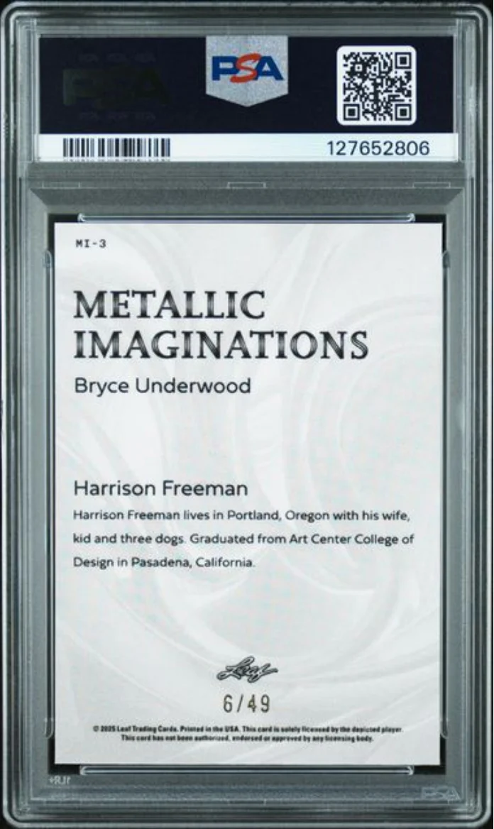Graded 2025 Leaf Bryce Underwood #MI3 Metallic Imaginations Series 2 Blue /49 Rookie RC Football Card PSA 9 Mint - Image 2