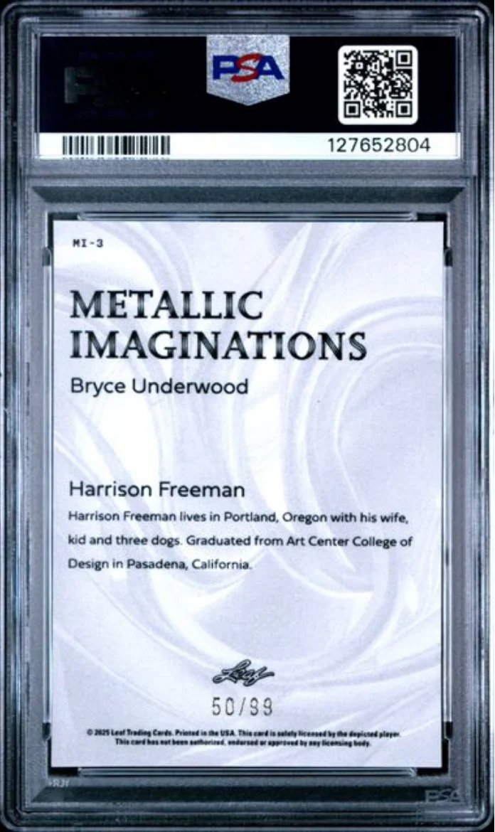 Graded 2025 Leaf Bryce Underwood #MI3 Metallic Imaginations Series 2 Gold /99 Rookie RC Football Card PSA 10 Gem Mint - Image 2
