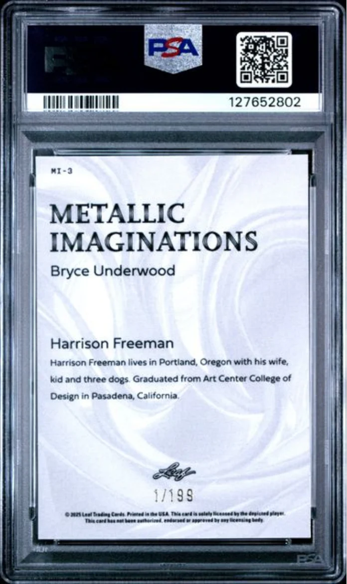 Graded 2025 Leaf Bryce Underwood #MI3 Metallic Imaginations Series 2 Red /199 Rookie RC Football Card PSA 9 Mint - Image 2