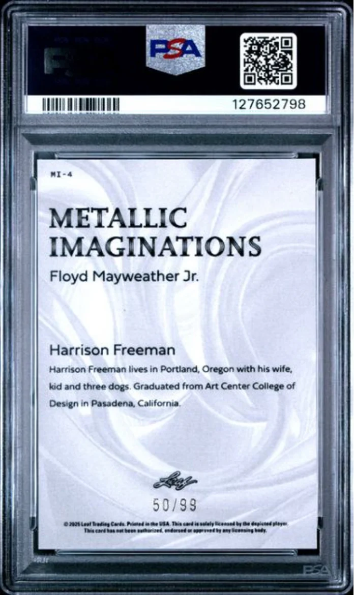 Graded 2025 Leaf Floyd Mayweather Jr #MI4 Metallic Imaginations Series 2 Gold /99 Boxing Card PSA 9 Mint - Image 2