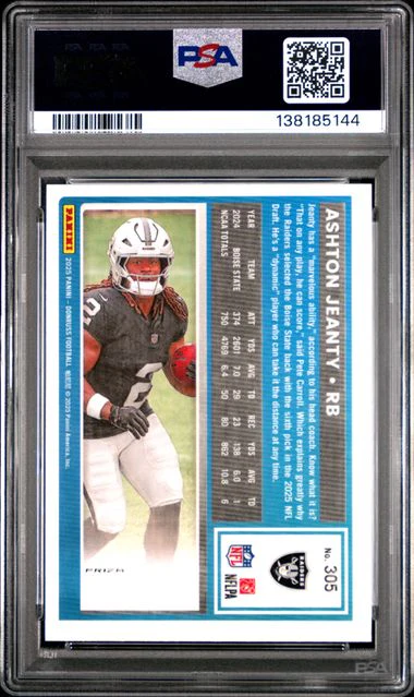 Graded 2025 Panini Donruss Ashton Jeanty #305 Optic Preview Red Pandora Rookie RC Football Card PSA 10 Gem Mint - Image 2
