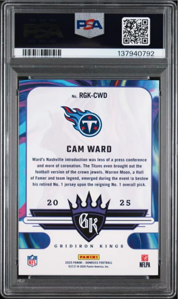 Graded 2025 Panini Donruss Cam Ward #RGKCWD Rookie Gridiron Kings Rookie RC Football Card PSA 10 Gem Mint - Image 2
