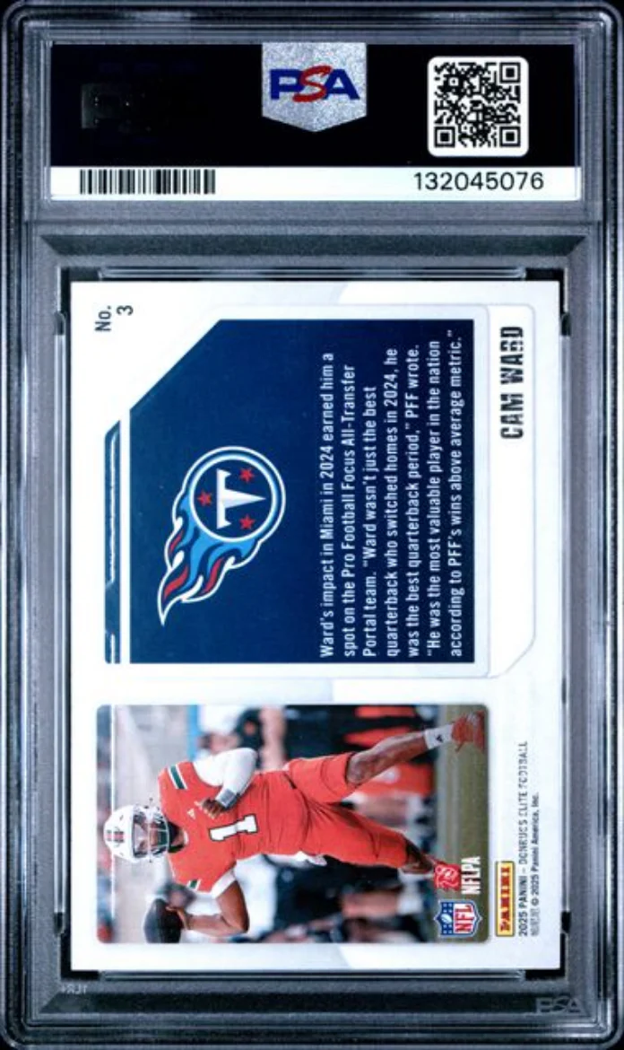 Graded 2025 Panini Donruss Elite Cam Ward #3 Extra Edition Orange /199 Rookie RC Football Card PSA 10 Gem Mint - Image 2
