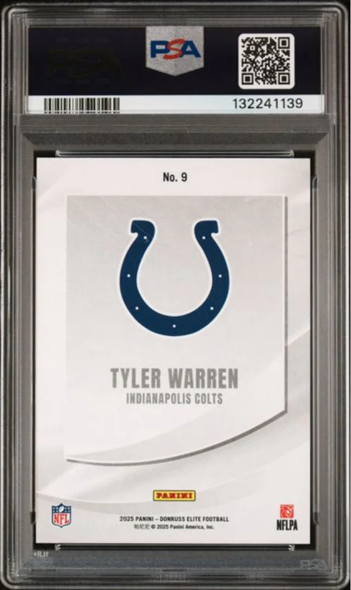 Graded 2025 Panini Donruss Elite Tyler Warren #9 Rookie Elitist Blue /75 Rookie RC Football Card PSA 10 Gem Mint - Image 2