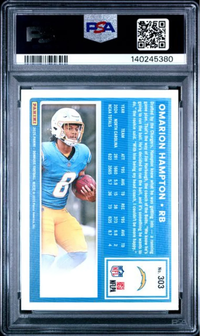 Graded 2025 Panini Donruss Omarion Hampton #303 Rookie RC Football Card PSA 10 Gem Mint - Image 2