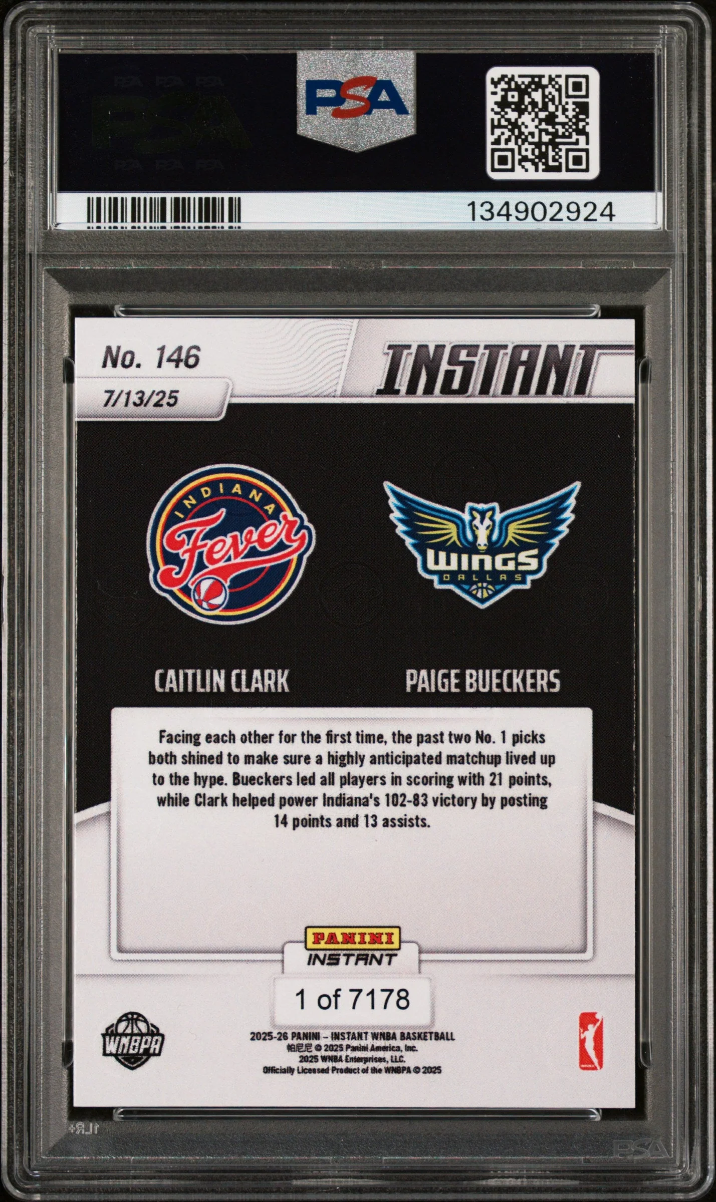 Graded 2025 Panini Instant Caitlin Clark/Paige Bueckers #146 Basketball Card PSA 10 Gem Mint - Image 2