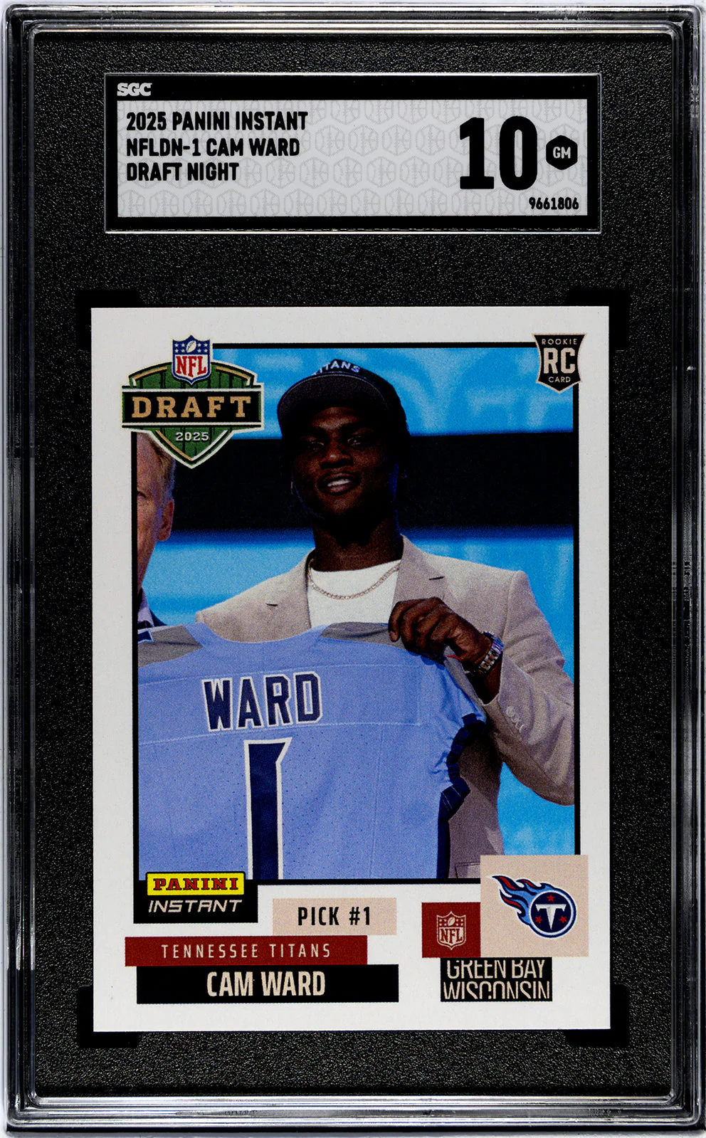 Graded 2025 Panini Instant Cam Ward #NFLDN1 NFL Draft Night Rookie RC Football Card SGC 10 Gem Mint