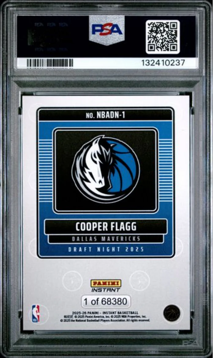 Graded 2025 Panini Instant Cooper Flagg #1 Draft Night Rookie RC Basketball Card PSA 10 Gem Mint - Image 2