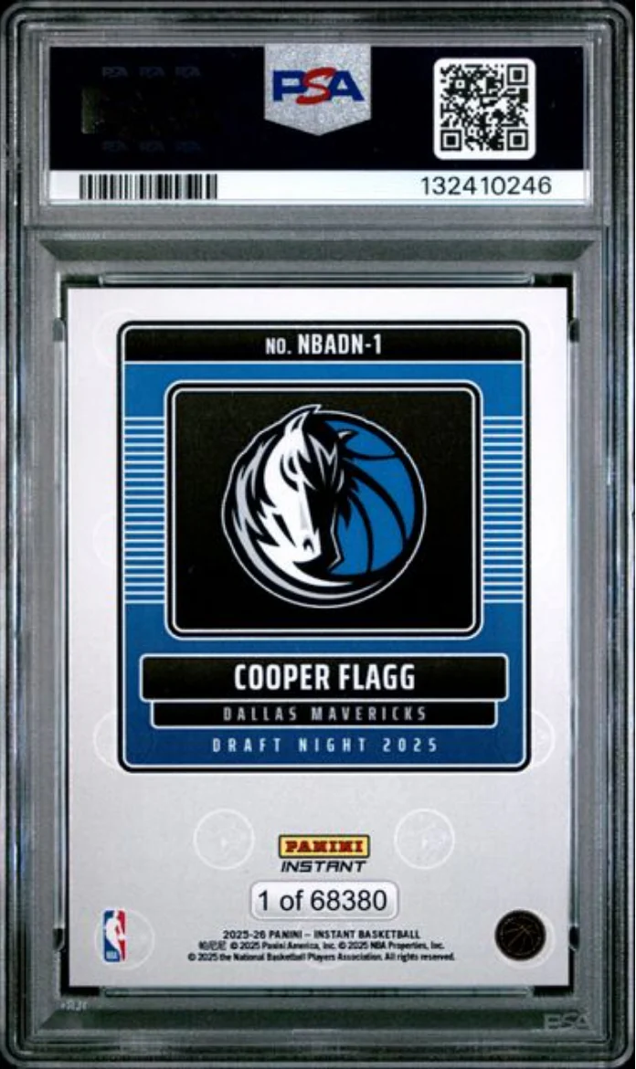 Graded 2025 Panini Instant Cooper Flagg #1 Draft Night Rookie RC Basketball Card PSA 9 Mint - Image 2