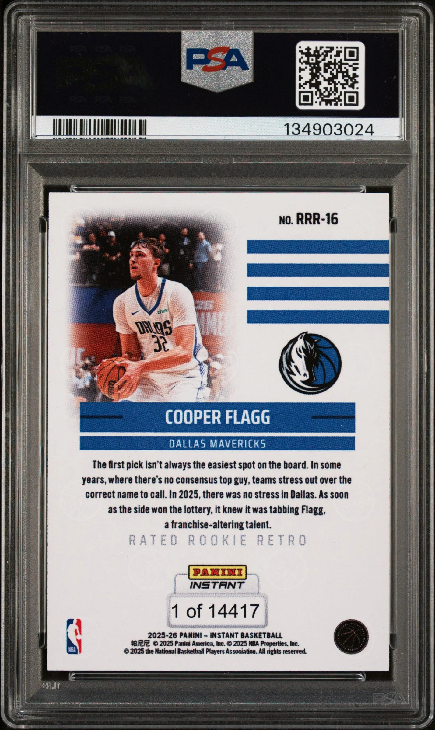 Graded 2025 Panini Instant Cooper Flagg #RRR16 Rated Rookie Retro Rookie RC Basketball Card PSA 10 Gem Mint - Image 2