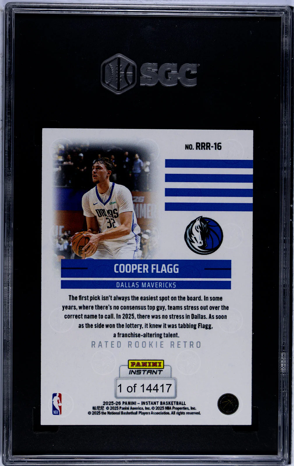 Graded 2025 Panini Instant Cooper Flagg #RRR16 Rated Rookie Retro Rookie RC Basketball Card SGC 10 Gem Mint - Image 2