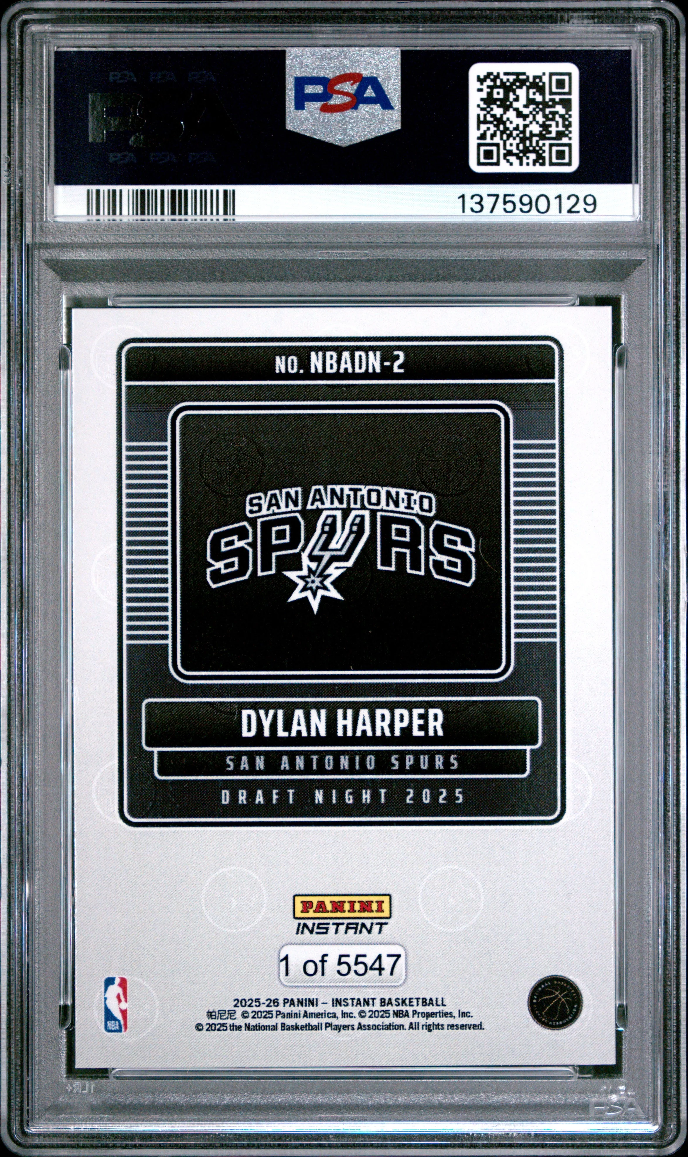 Graded 2025 Panini Instant Dylan Harper #2 Draft Night Rookie RC Basketball Card PSA 10 Gem Mint - Image 2