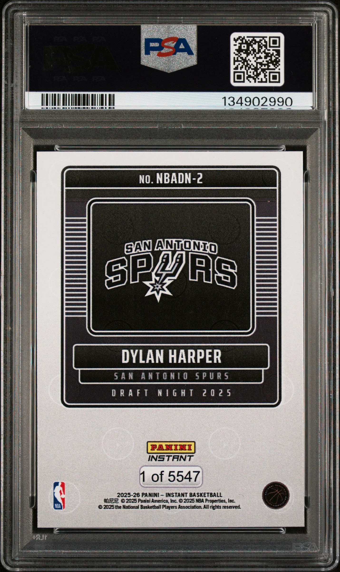 Graded 2025 Panini Instant Dylan Harper #2 Draft Night Rookie RC Basketball Card PSA 8 Near Mint - Image 2