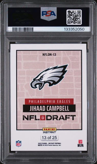 Graded 2025 Panini Instant Jihaad Campbell #NFLDN13 /25 Draft Night Beige Rookie RC Football Card PSA 10 Gem Mint - Image 2