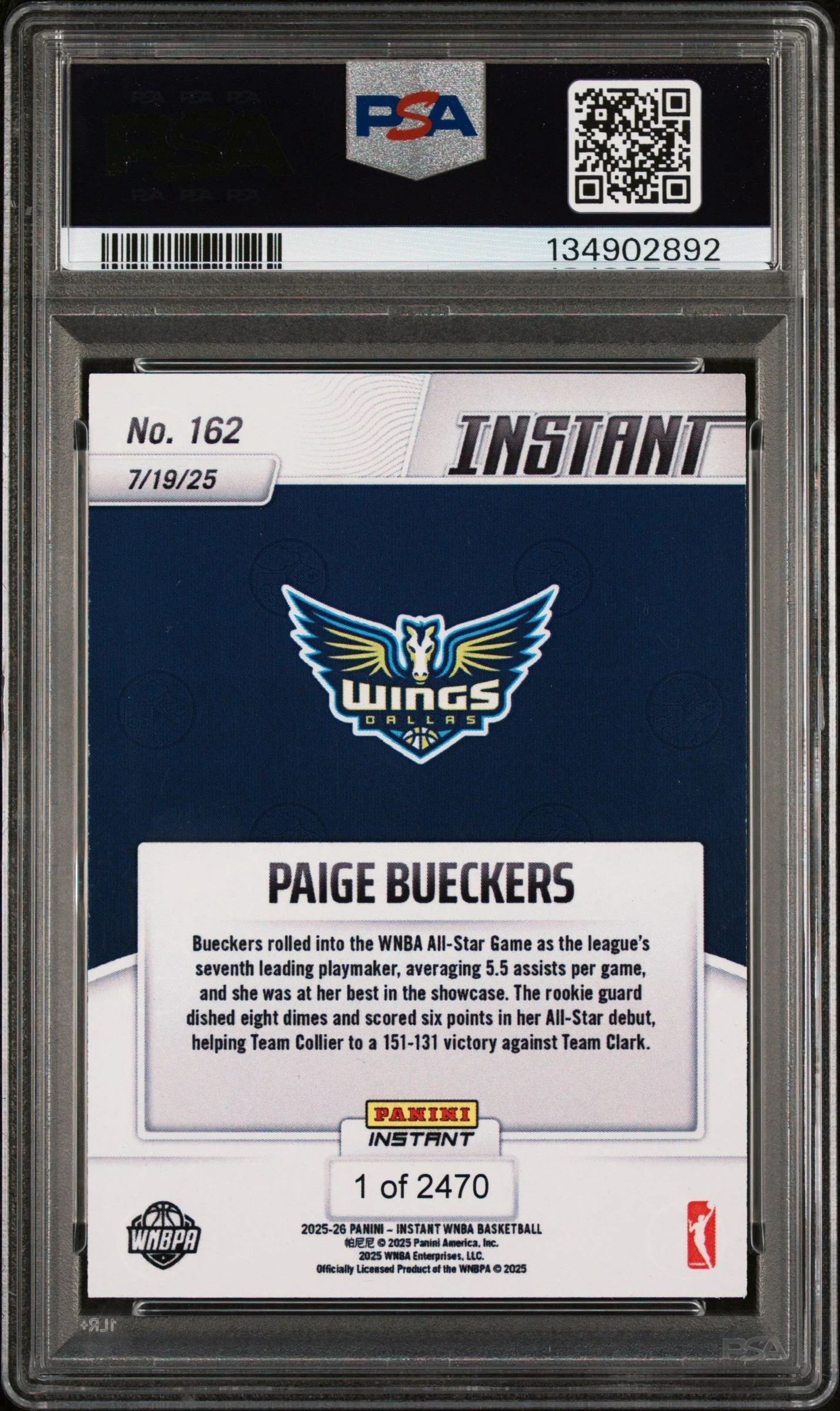 Graded 2025 Panini Instant Paige Bueckers #162 Rookie RC Basketball Card PSA 10 Gem Mint - Image 2
