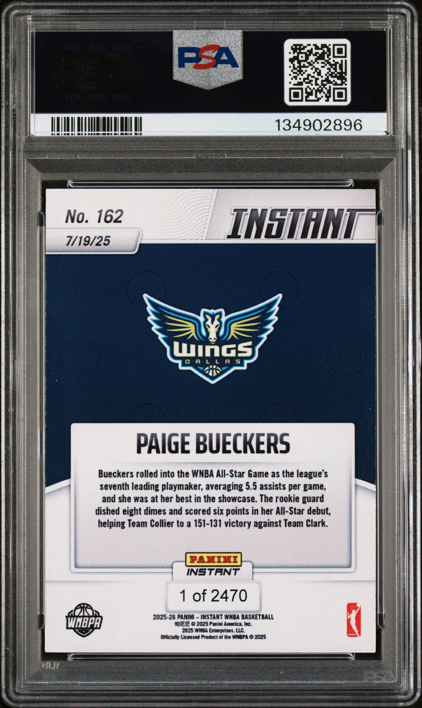 Graded 2025 Panini Instant Paige Bueckers #162 Rookie RC Basketball Card PSA 8 Near Mint - Image 2