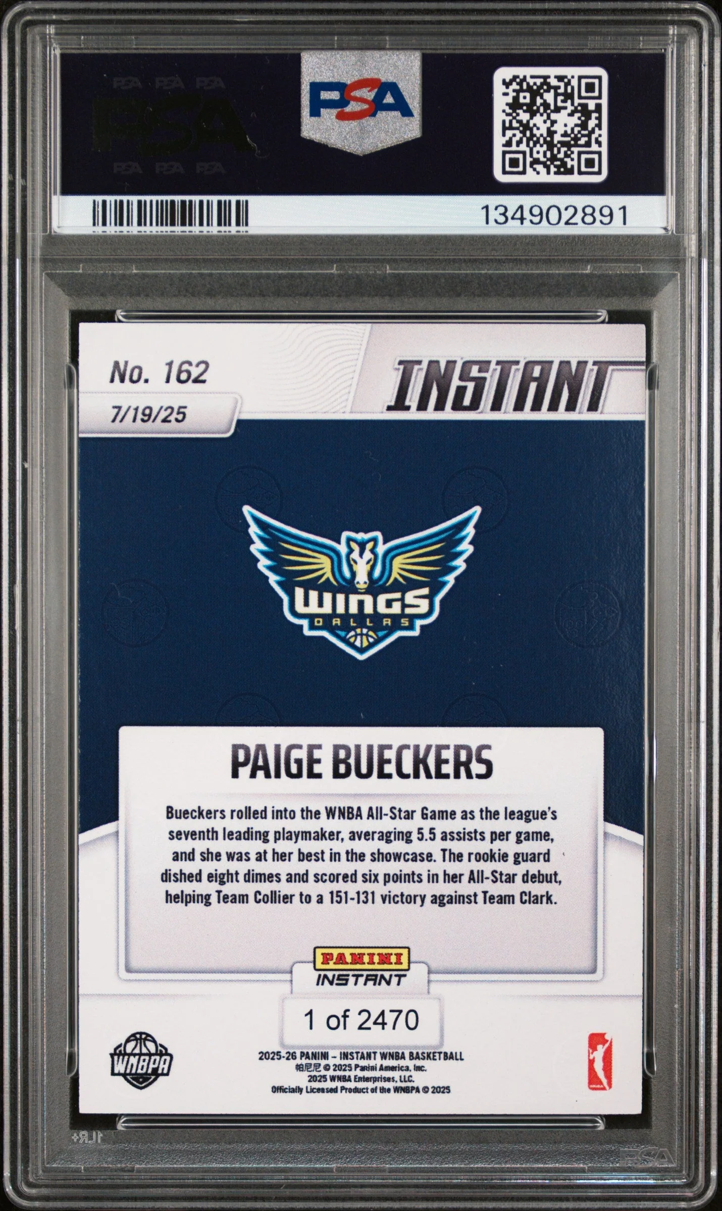 Graded 2025 Panini Instant Paige Bueckers #162 Rookie RC Basketball Card PSA 9 Mint - Image 2