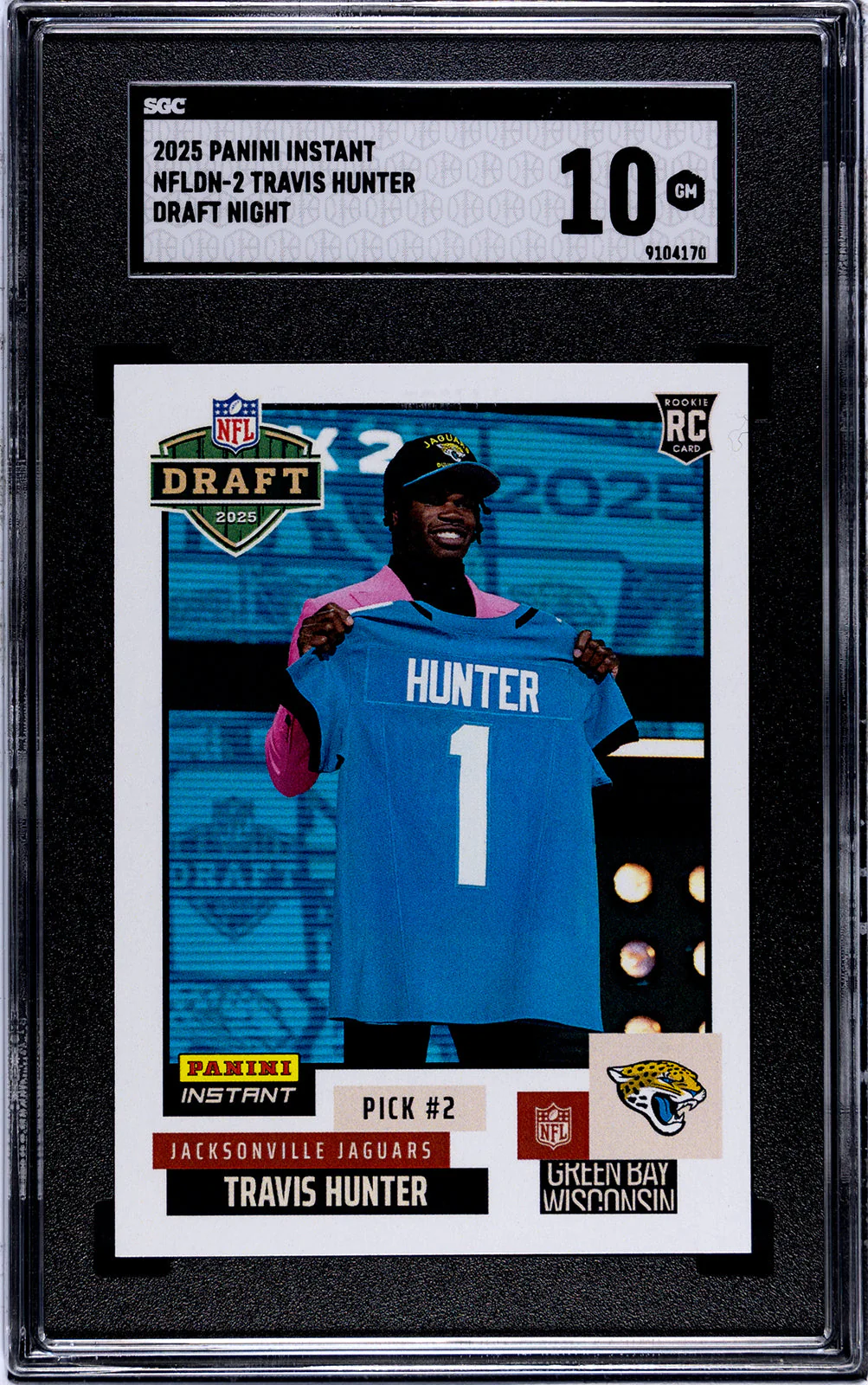 Graded 2025 Panini Instant Travis Hunter #NFLDN2 NFL Draft Night Rookie RC Football Card SGC 10 Gem Mint