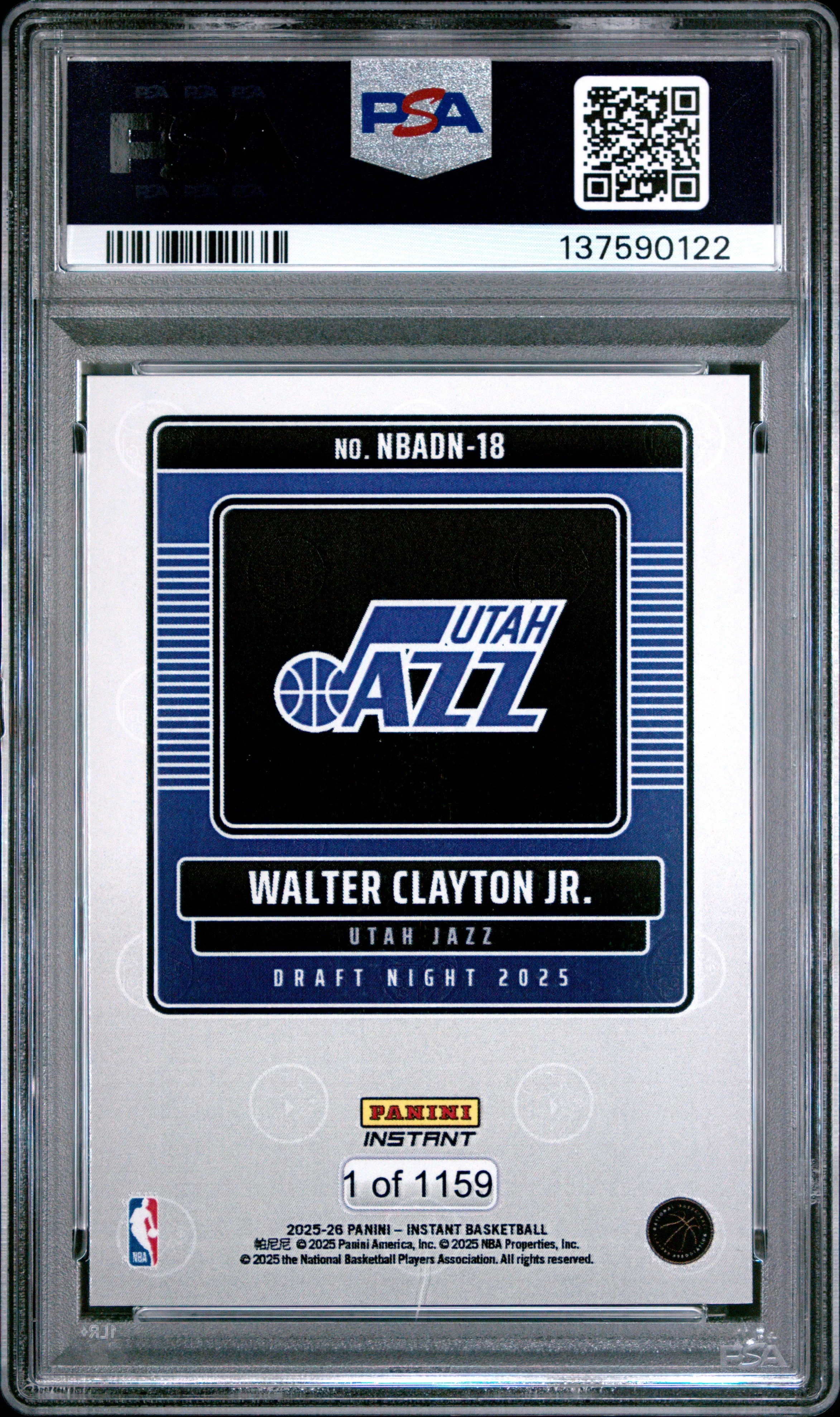 Graded 2025 Panini Instant Walter Clayton Jr. #18 Draft Night Rookie RC Basketball Card PSA 10 Gem Mint - Image 2