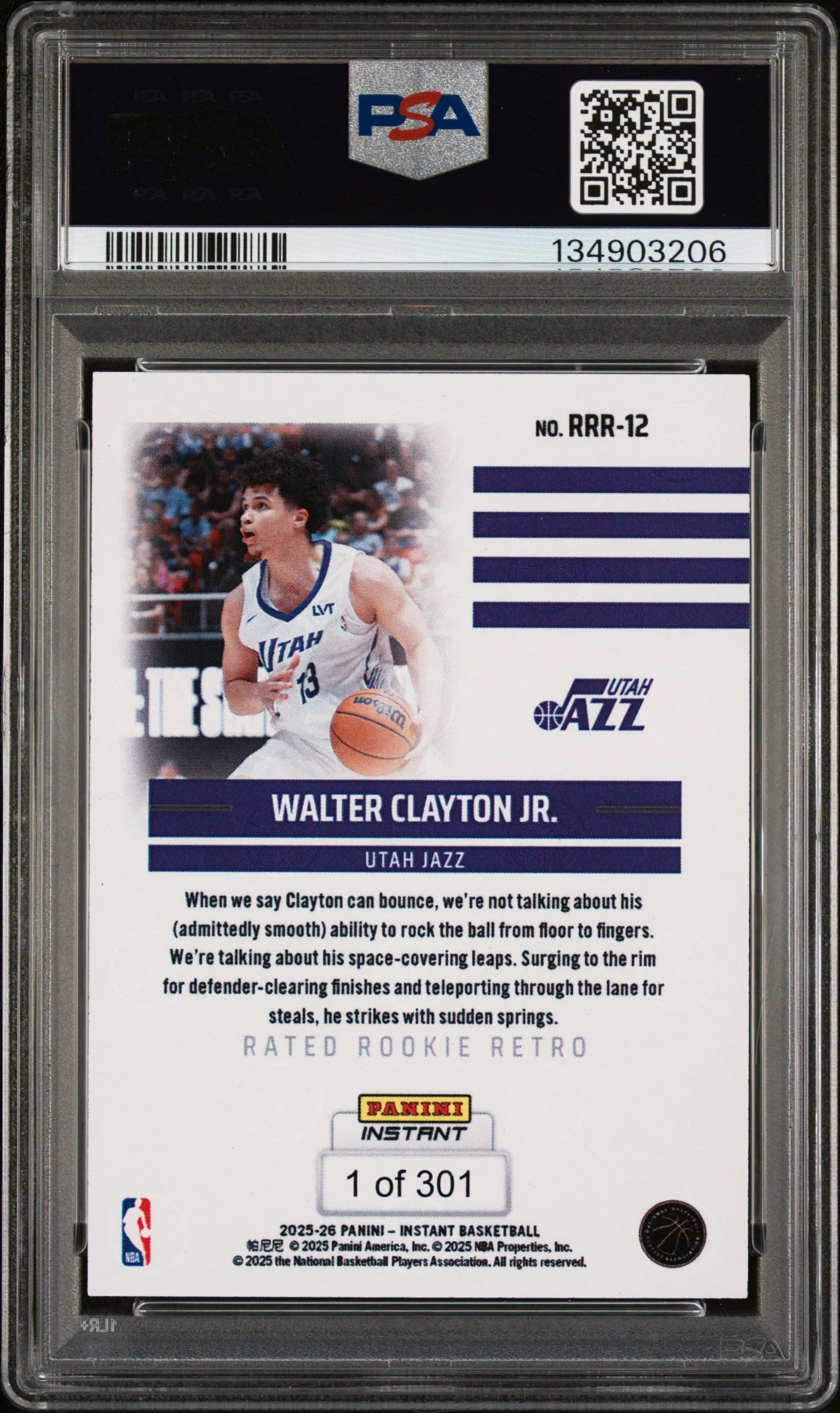 Graded 2025 Panini Instant Walter Clayton Jr. #RRR12 Rated Rookie Retro Rookie RC Basketball Card PSA 10 Gem Mint - Image 2
