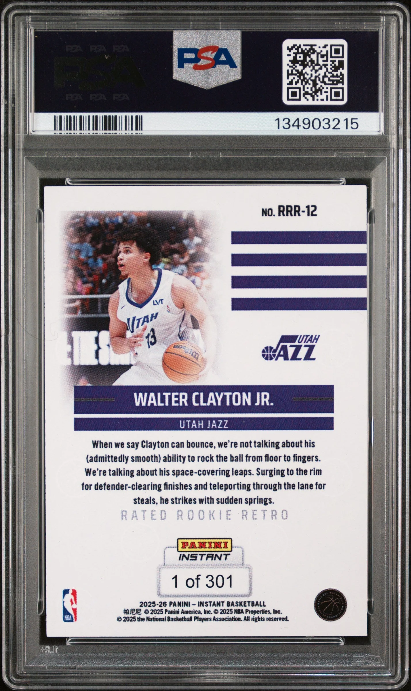 Graded 2025 Panini Instant Walter Clayton Jr. #RRR12 Rated Rookie Retro Rookie RC Basketball Card PSA 7 Near Mint - Image 2