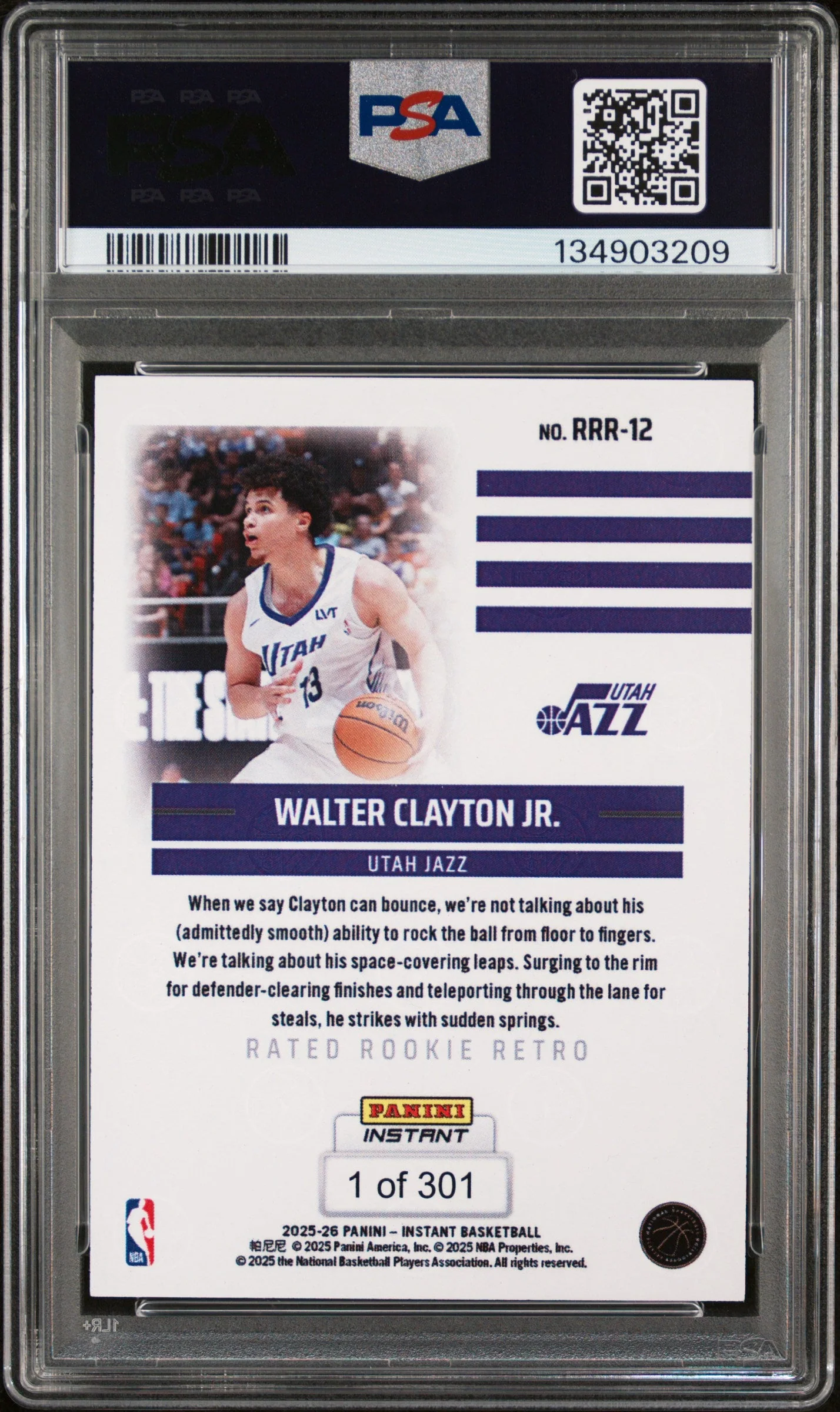 Graded 2025 Panini Instant Walter Clayton Jr. #RRR12 Rated Rookie Retro Rookie RC Basketball Card PSA 9 Mint - Image 2