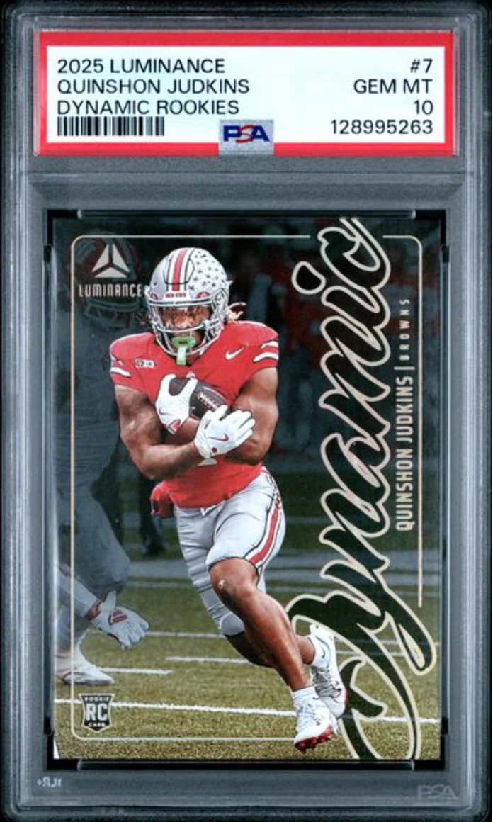 Graded 2025 Panini Luminance Quinshon Judkins #7 Dynamic Rookies Rookie RC Football Card PSA 10 Gem Mint