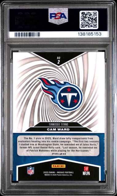 Graded 2025 Panini Mosaic Cam Ward #2 Storm Mosaic Rookie RC Football Card PSA 10 Gem Mint - Image 2