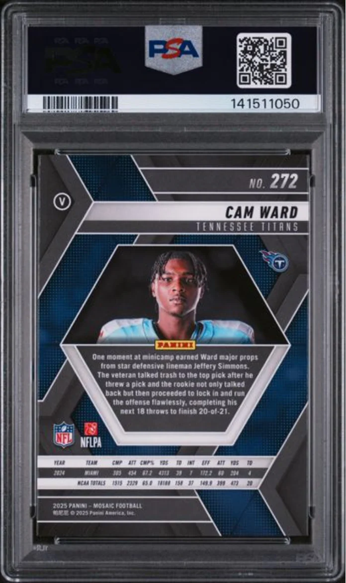 Graded 2025 Panini Mosaic Cam Ward #272 Rookie RC Football Card PSA 10 Gem Mint - Image 2