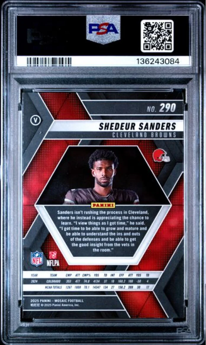 Graded 2025 Panini Mosaic Shedeur Sanders #290 Rookie RC Football Card PSA 10 Gem Mint - Image 2