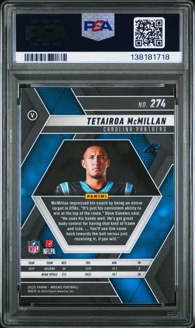 Graded 2025 Panini Mosaic Tetairoa McMillan #274 Variation Rookie RC Football Card PSA 10 Gem Mint - Image 2