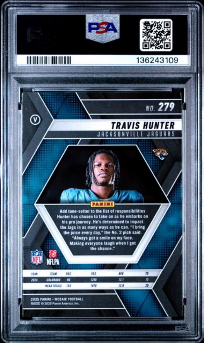 Graded 2025 Panini Mosaic Travis Hunter #279 Rookie RC Football Card PSA 10 Gem Mint - Image 2