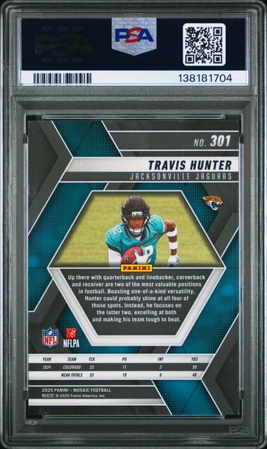 Graded 2025 Panini Mosaic Travis Hunter #301 Rookie RC Football Card PSA 10 Gem Mint - Image 2
