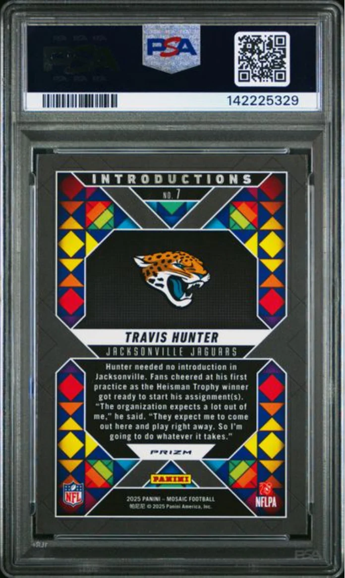 Graded 2025 Panini Mosaic Travis Hunter #7 Introductions Silver Rookie RC Football Card PSA 10 Gem Mint - Image 2