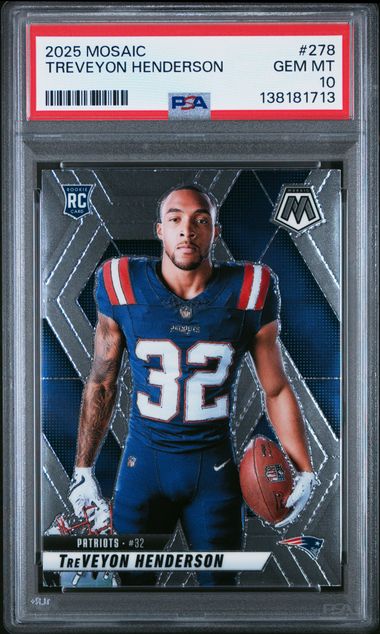 Graded 2025 Panini Mosaic TreVeyon Henderson #278 Variation Rookie RC Football Card PSA 10 Gem Mint