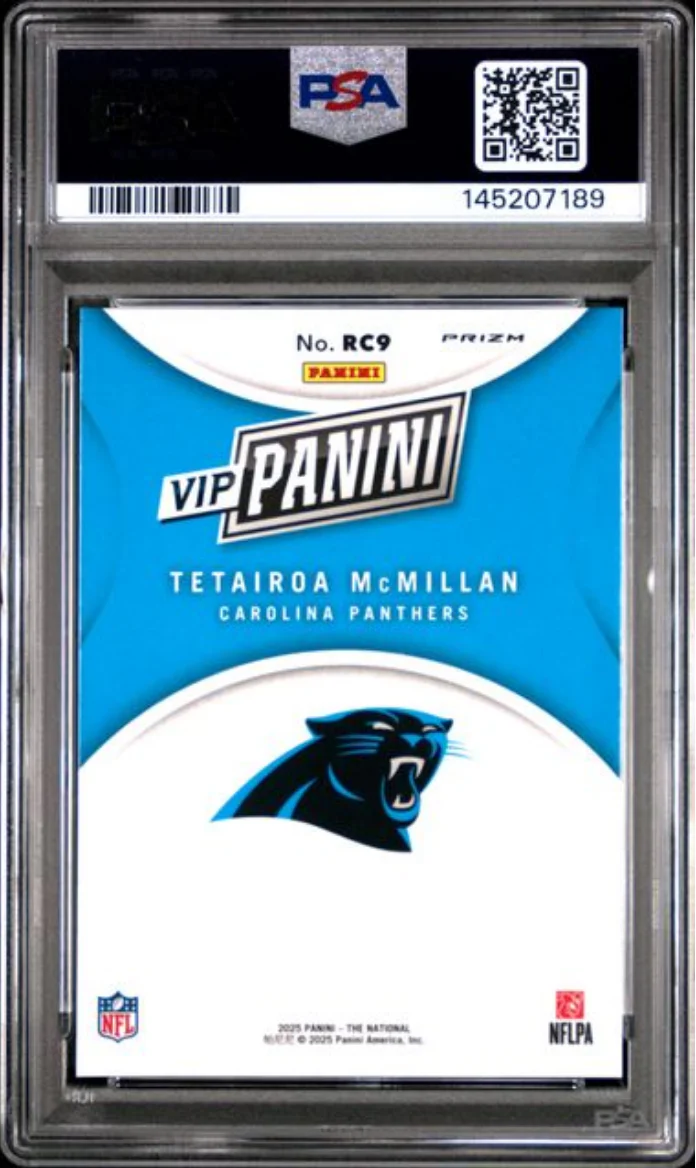 Graded 2025 Panini NSCC VIP Gold Tetairoa McMillan #RC9 Prizm Rookie RC Football Card PSA 10 Gem Mint - Image 2