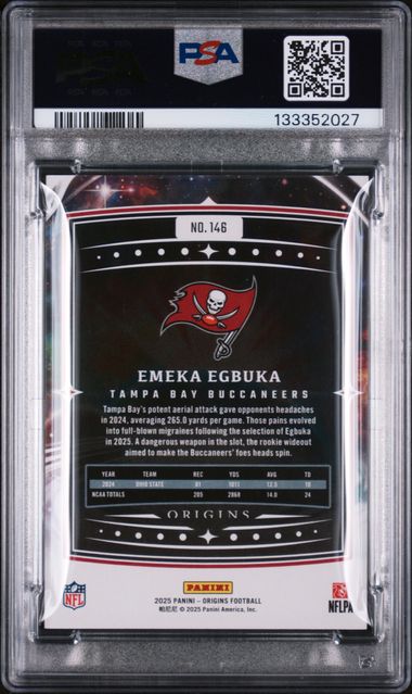 Graded 2025 Panini Origins Emeka Egbuka #146 /299 Holo Red Rookie RC Football Card PSA 10 Gem Mint - Image 2