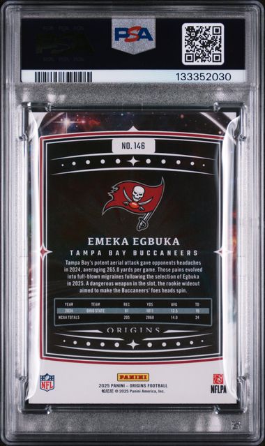 Graded 2025 Panini Origins Emeka Egbuka #146 Rookie RC Football Card PSA 10 Gem Mint - Image 2