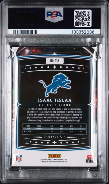 Graded 2025 Panini Origins Isaac Teslaa #118 Rookie RC Football Card PSA 10 Gem Mint - Image 2
