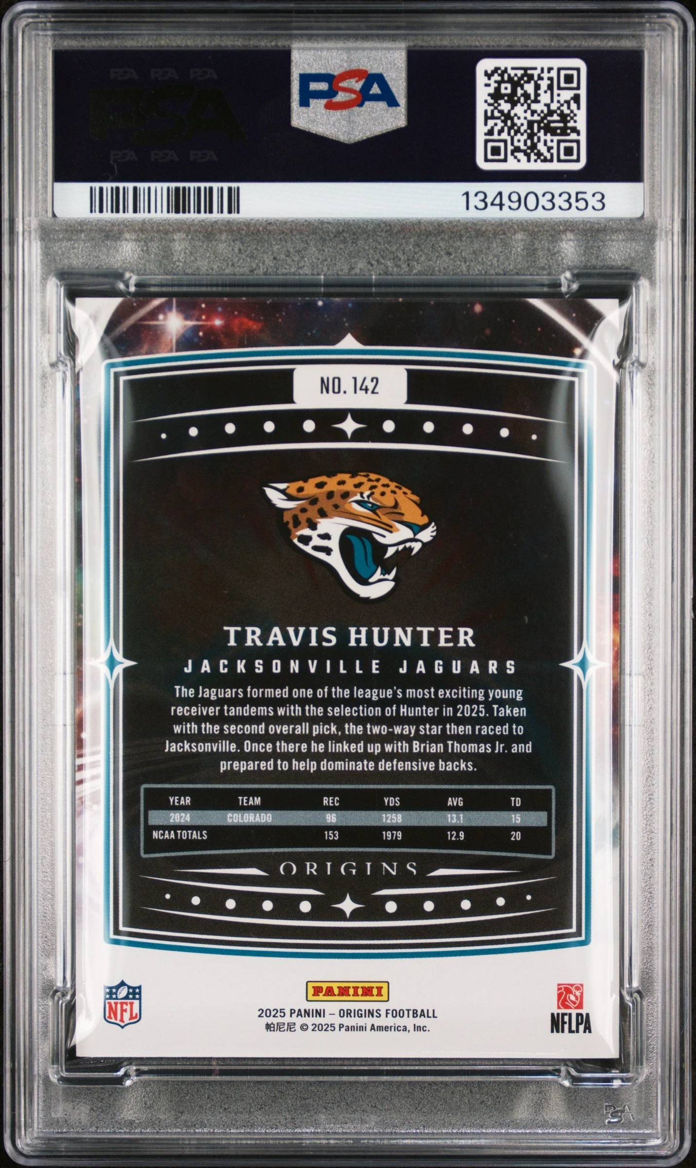 Graded 2025 Panini Origins Travis Hunter #142 Rookie RC Football Card PSA 10 Gem Mint - Image 2