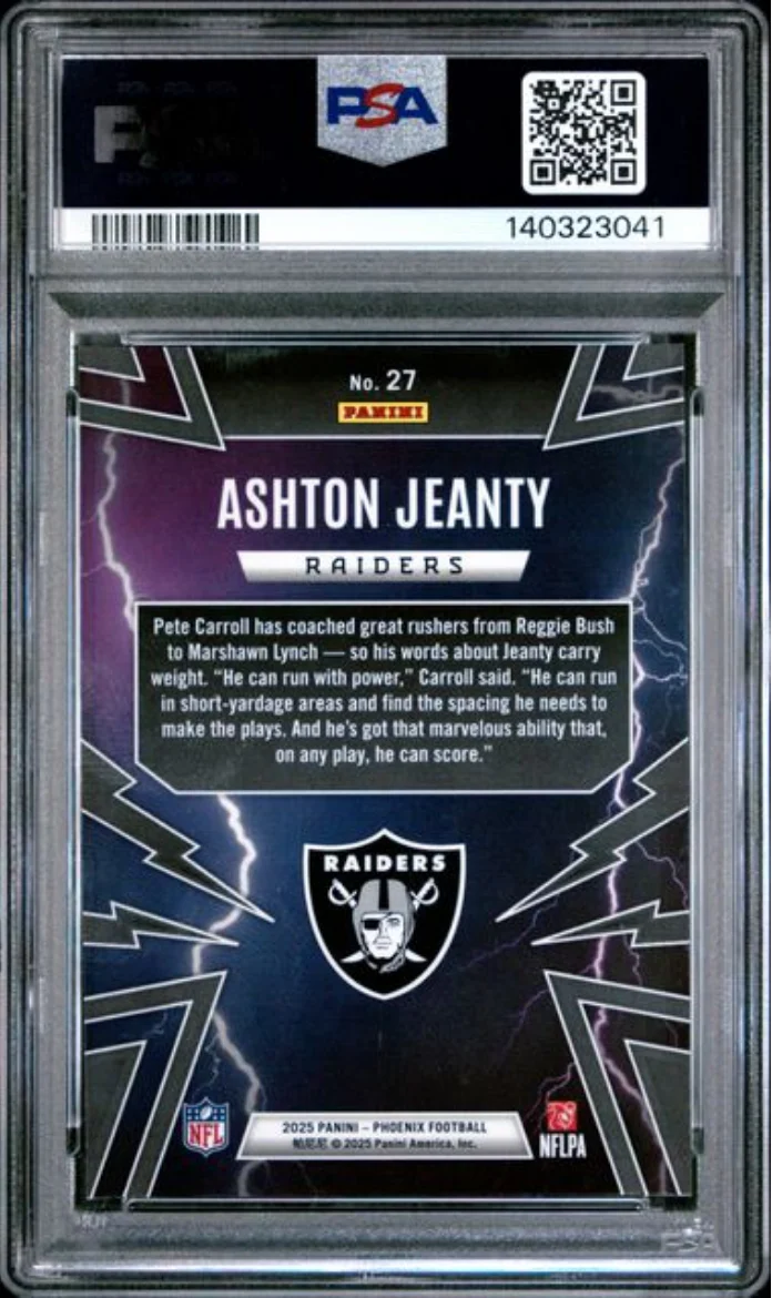 Graded 2025 Panini Phoenix Ashton Jeanty #27 Thunderbirds Rookie RC Football Card PSA 10 Gem Mint - Image 2